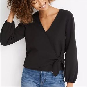 Madewell Texture & Thread Crepe Wrap Top Black